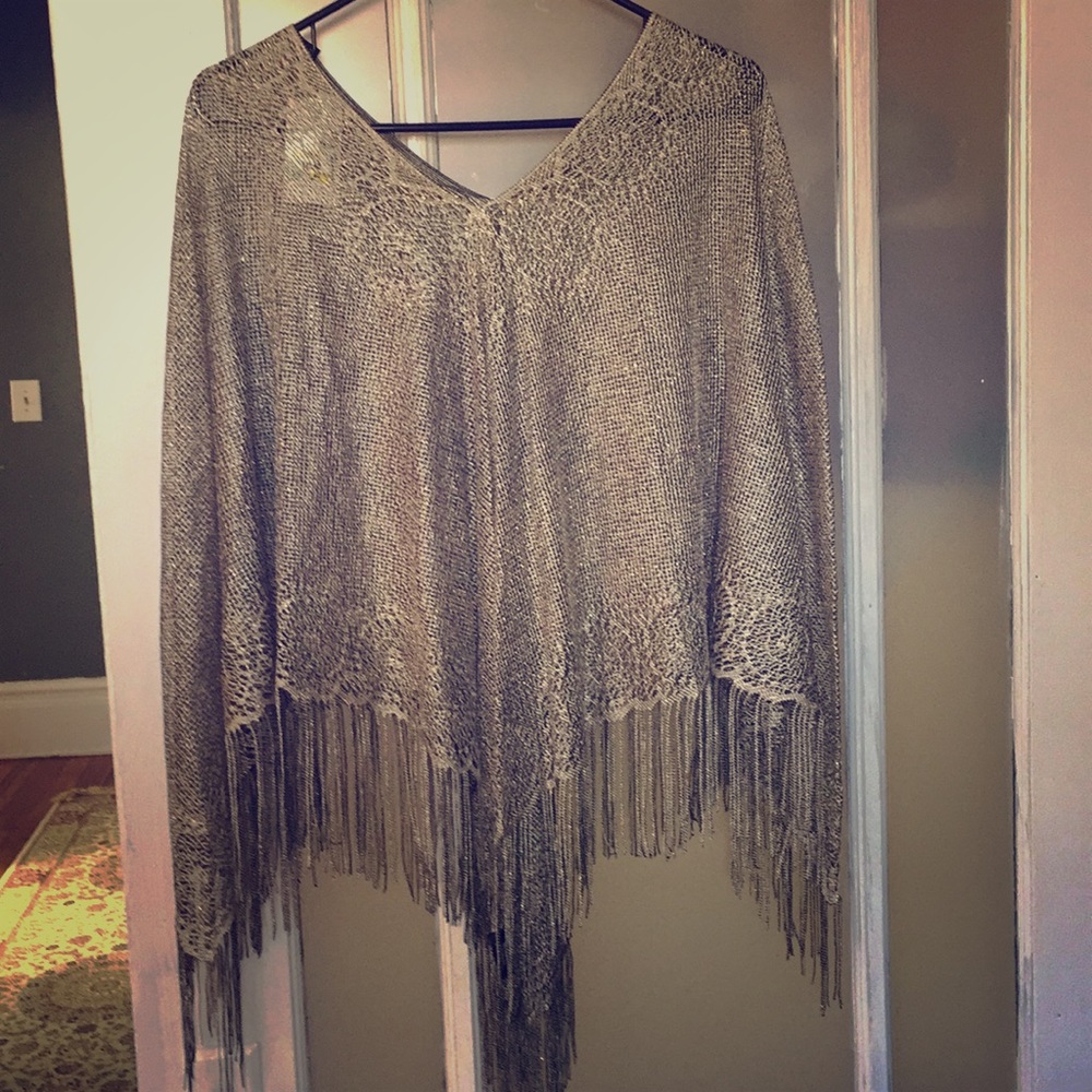 NWT Sheer silver poncho